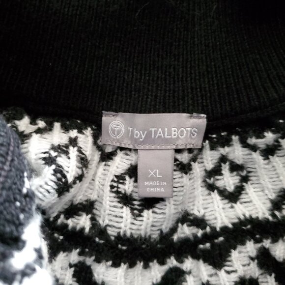 Talbots Sweater Dress Sz XL Black White Fair Isle 1/4 Zip Mock Neck - Picture 8 of 8